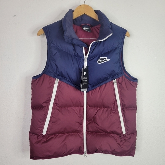 NWT Nike Shield Down filled puffer vest blue & burgundy medium - Picture 2 of 10